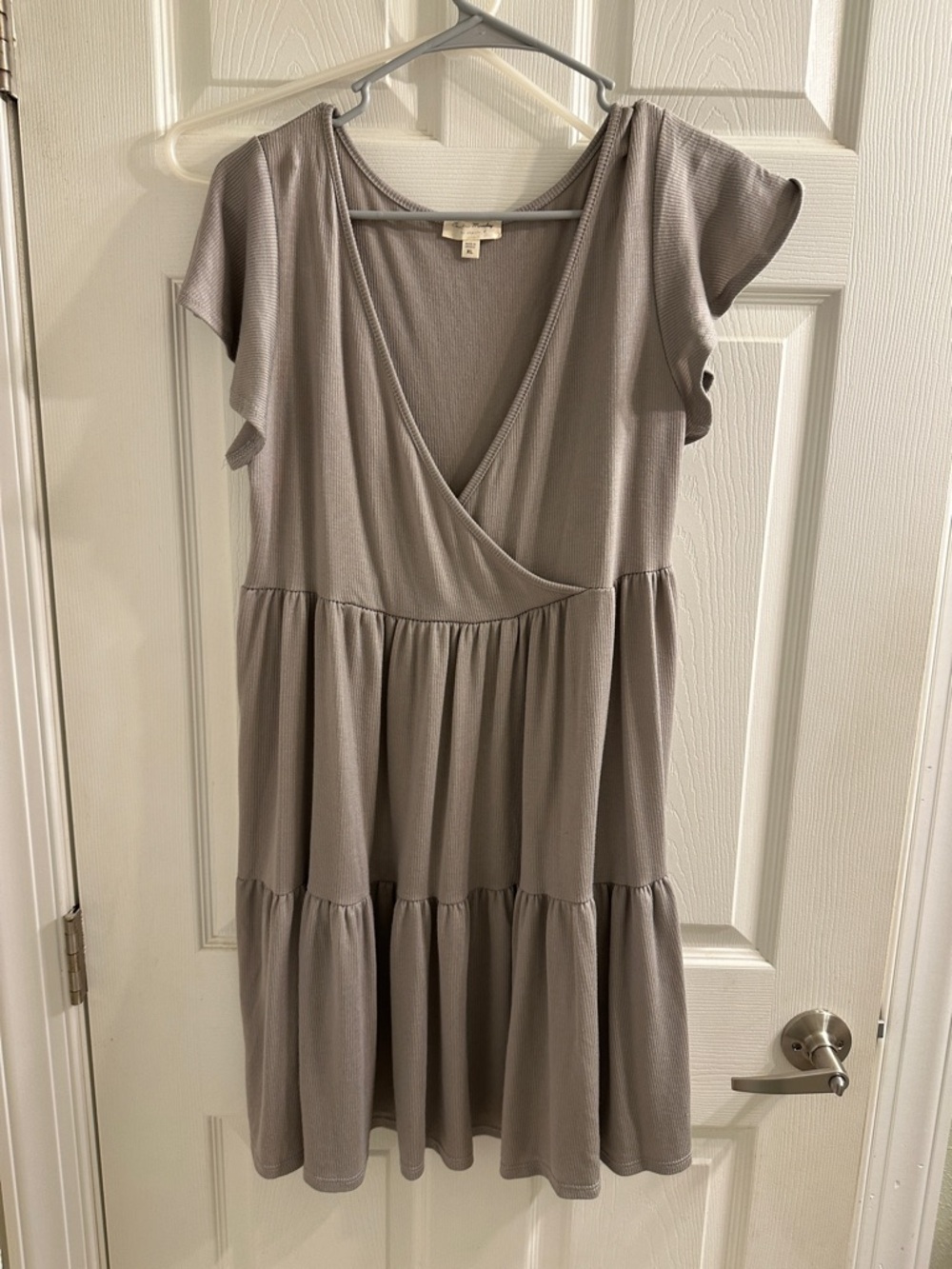 See You Monday Taupe Tiered V-Neck Mini Dress